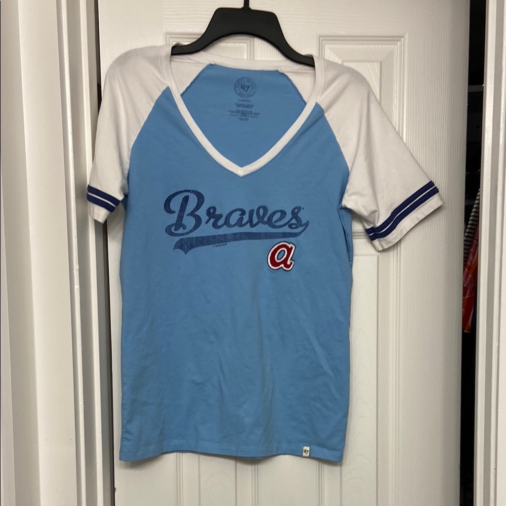 47 Women's Blue and White Atlanta Braves Short Sleeve Tee